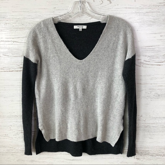 *3/$20* MADEWELL Warmlight Color Block Hi Lo V Neck Pullover Sweater Wool XS - Picture 4 of 8